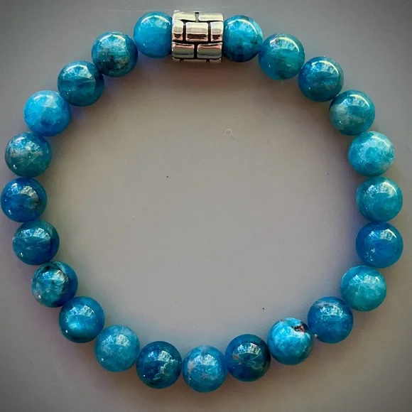 Bright Blue Apitite Handcrafted Bead Bracelet - Picture 2 of 6